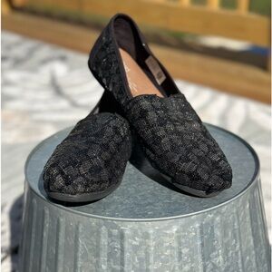 Toms black sequin slip on flats
